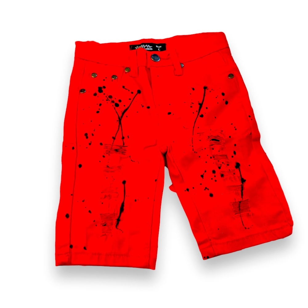 Trestles Boys Red Jeans Paint Splash Shorts (Size 6)